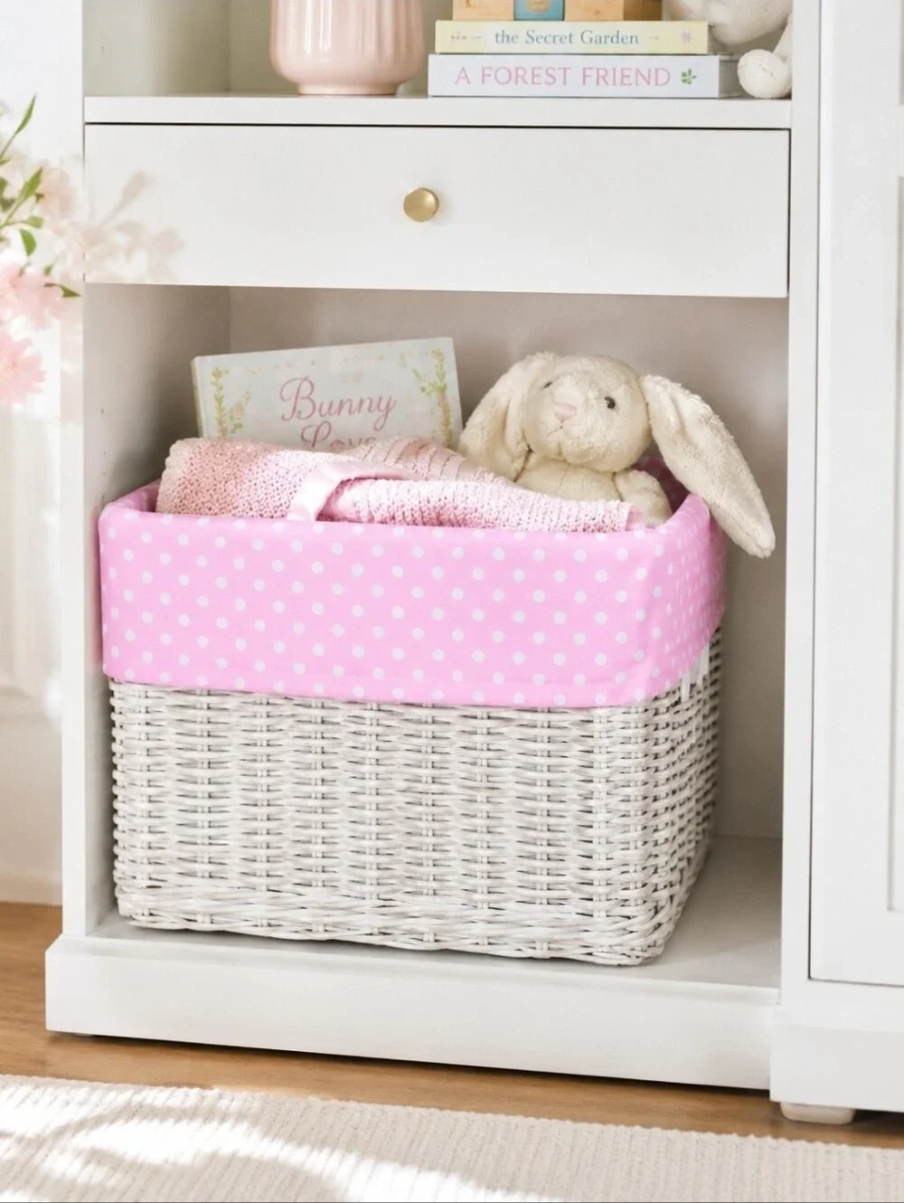 Pottery Barn Kids Sabrina XL Basket Liner Pink White Mini Dot NWT